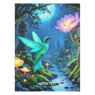 Fantasy Cute Green Bird Flower Tablecloth