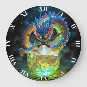 Fantasy Cute Green Dragon Egg Large Clock