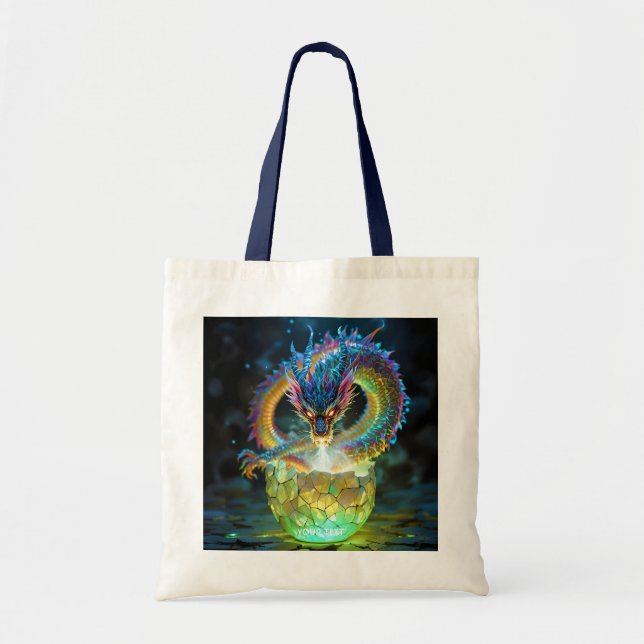 Fantasy Cute Green Dragon Egg Tote Bag (Front)