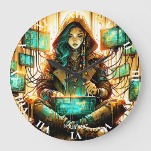 Fantasy Cute Green Female Cyber Large Clock