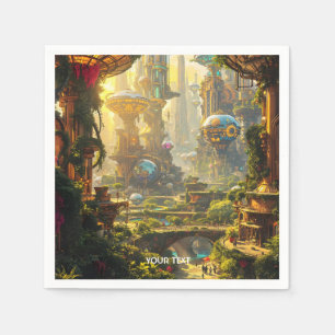 Fantasy Cute Green Future City Napkin