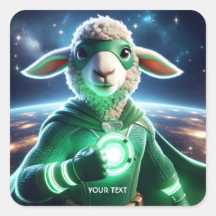 Fantasy Cute Green Super Lamb Square Sticker