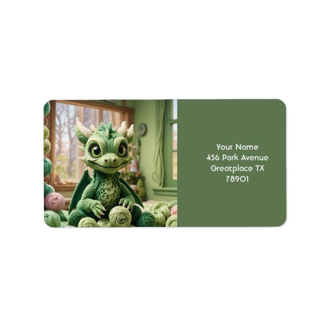 Fantasy Cute Green Yarn Dragon Label (Front)