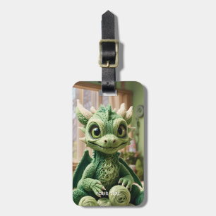 Fantasy Cute Green Yarn Dragon Luggage Tag
