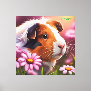 Fantasy Cute Guinea Pig Flowers Canvas Print