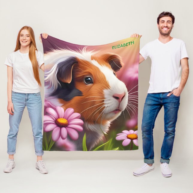 Fantasy Cute Guinea Pig Flowers Fleece Blanket (In Situ)
