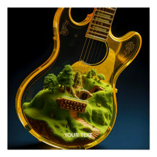 Fantasy Cute Guitar Forest House Poster