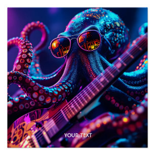 Fantasy Cute Guitar Sunglasses Octopus Poster