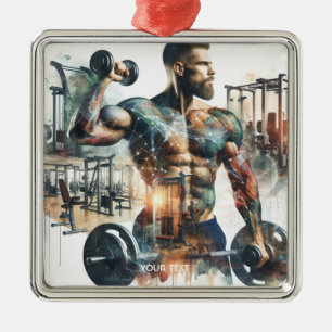 Fantasy Cute Gym Athlete Weight Metal Ornament