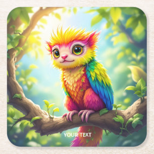 Fantasy Cute Half Ferret Hybrid Square Paper Coaster