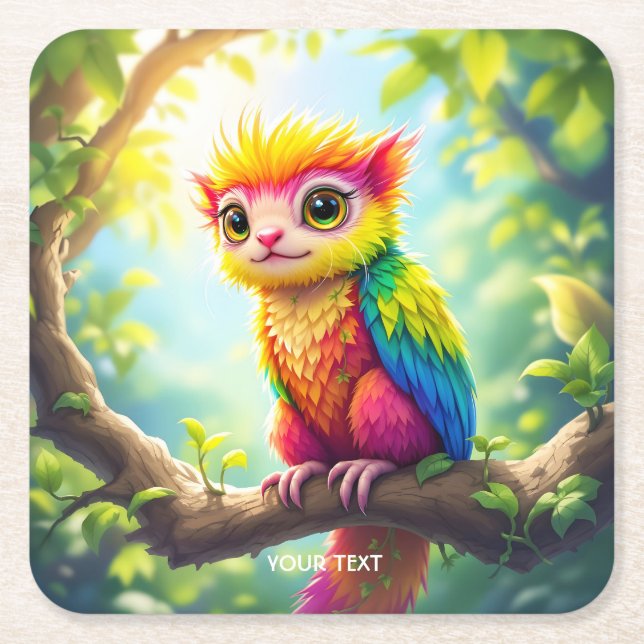 Fantasy Cute Half Ferret Hybrid Square Paper Coaster (Front)