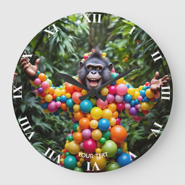 Fantasy Cute Happy Colourful Monkey Large Clock (Front)