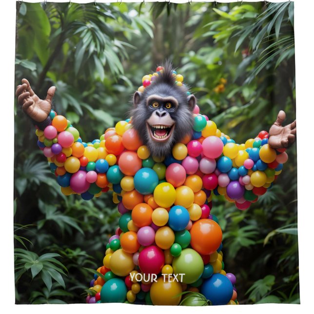 Fantasy Cute Happy Colourful Monkey Shower Curtain (Front)