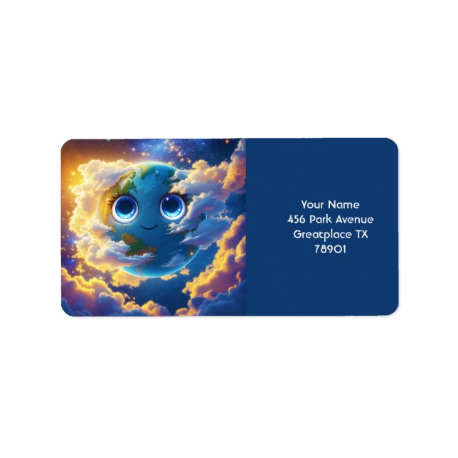 Fantasy Cute Happy Earth Space Label (Front)