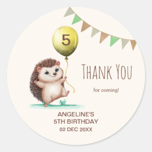 Fantasy Cute Happy Hedgehog Balloon Birthday  Classic Round Sticker
