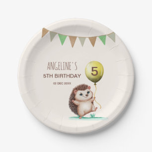 Fantasy Cute Happy Hedgehog Balloon Birthday  Paper Plate