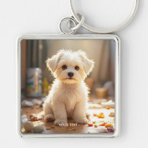 Fantasy Cute Happy Maltese Puppy Key Ring