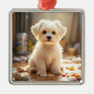Fantasy Cute Happy Maltese Puppy Metal Ornament