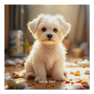 Fantasy Cute Happy Maltese Puppy Poster