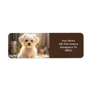 Fantasy Cute Happy Maltese Puppy Return Address Label