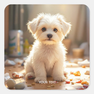 Fantasy Cute Happy Maltese Puppy Square Sticker