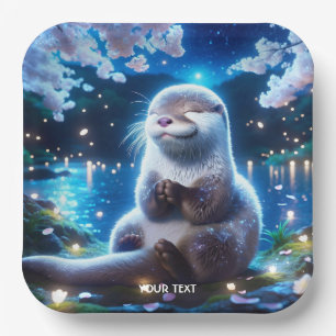 Fantasy Cute Happy Otter Night Paper Plate