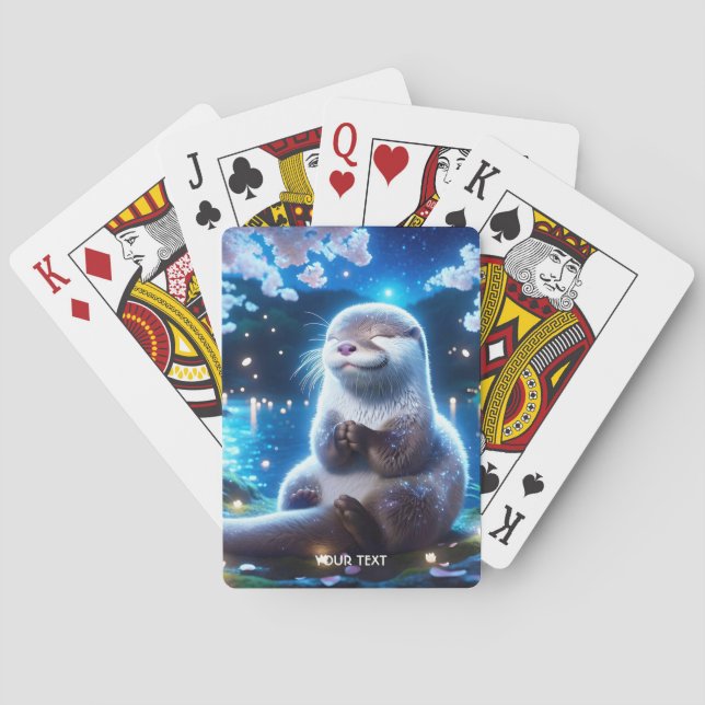 Fantasy Cute Happy Otter Night Playing Cards (Back)