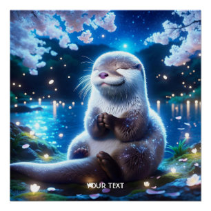 Fantasy Cute Happy Otter Night Poster