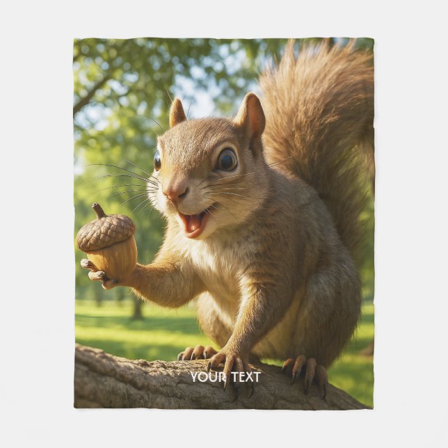 Fantasy Cute Happy Squirrel Forest Fleece Blanket (Front)