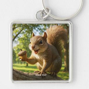 Fantasy Cute Happy Squirrel Forest Key Ring