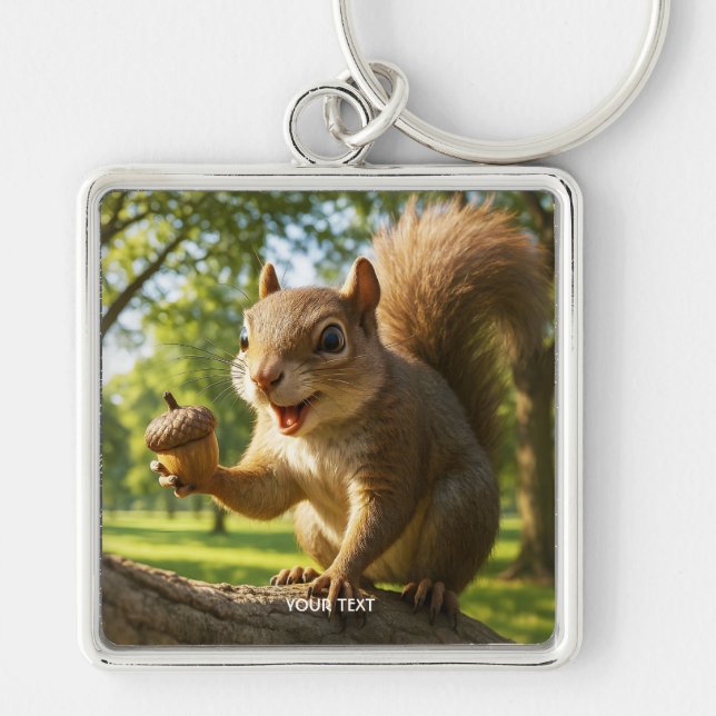 Fantasy Cute Happy Squirrel Forest Key Ring (Front)