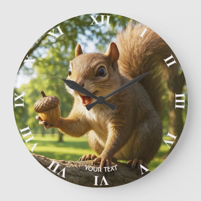 Fantasy Cute Happy Squirrel Forest Large Clock (Front)