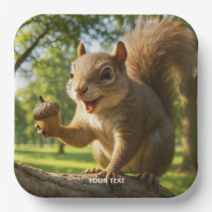 Fantasy Cute Happy Squirrel Forest Paper Plate