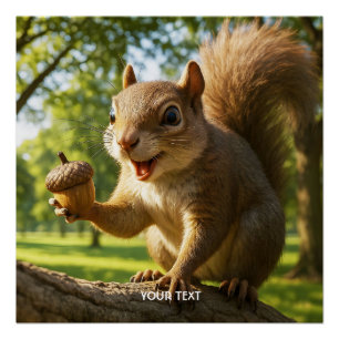 Fantasy Cute Happy Squirrel Forest Poster