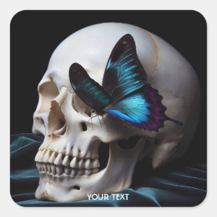 Fantasy Cute Head Blue Butterfly Square Sticker