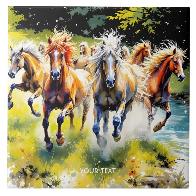 Fantasy Cute Herd Wild Horses Ceramic Tile (Front)
