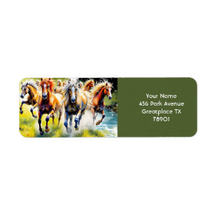 Fantasy Cute Herd Wild Horses Return Address Label