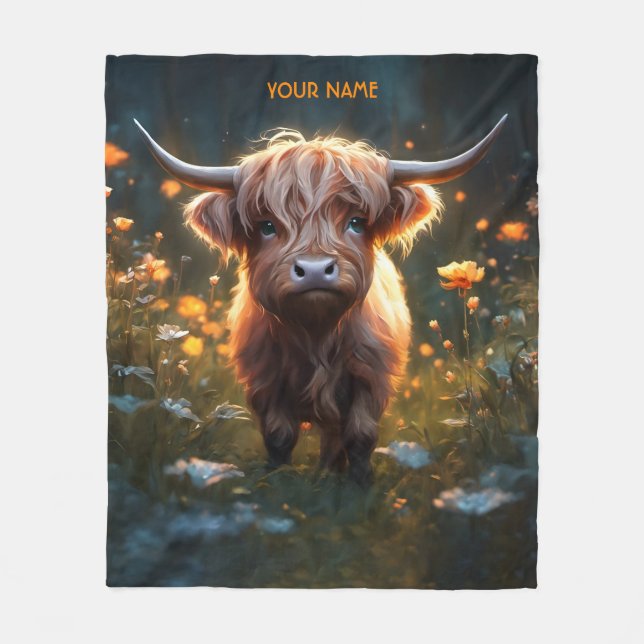 Fantasy Cute Highland Baby Cow Fleece Blanket (Front)