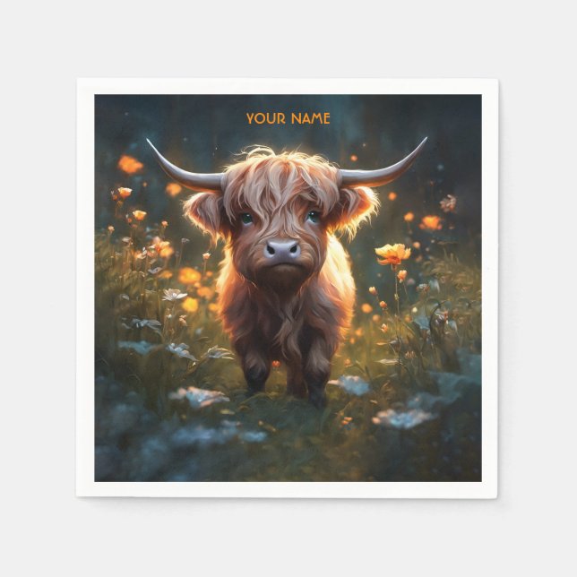 Fantasy Cute Highland Baby Cow Napkin (Front)