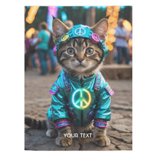 Fantasy Cute Hippie Cat Festival Tablecloth