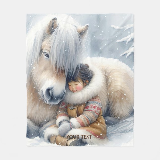 Fantasy Cute Horse Girl Winter Fleece Blanket (Front)