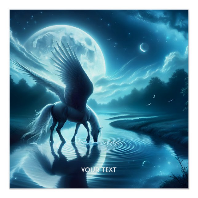 Fantasy Cute  Horse Wings Moon Poster (Front)