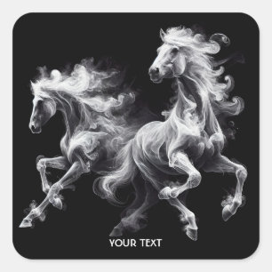 Fantasy Cute Horses Smoke Ascent Square Sticker