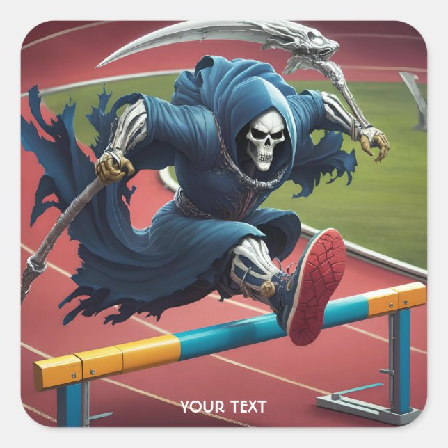 Fantasy Cute Hurdles Man Running Square Sticker (Front)