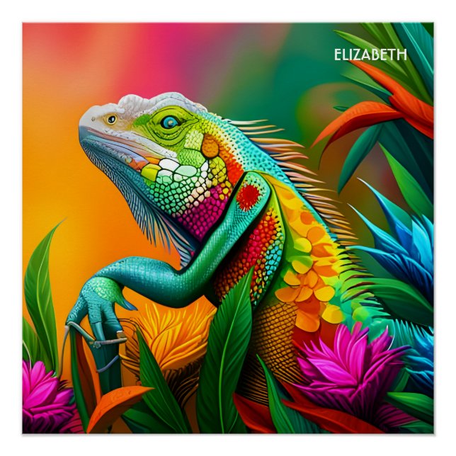 Fantasy Cute Iguana Art Deco Style Poster (Front)
