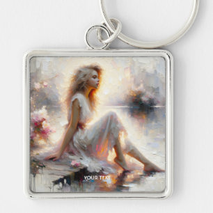 Fantasy Cute Impasto Girl Sunrise Key Ring