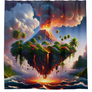 Fantasy Cute Island With Volcano Shower Curtain