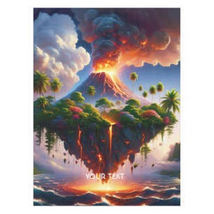 Fantasy Cute Island With Volcano Tablecloth