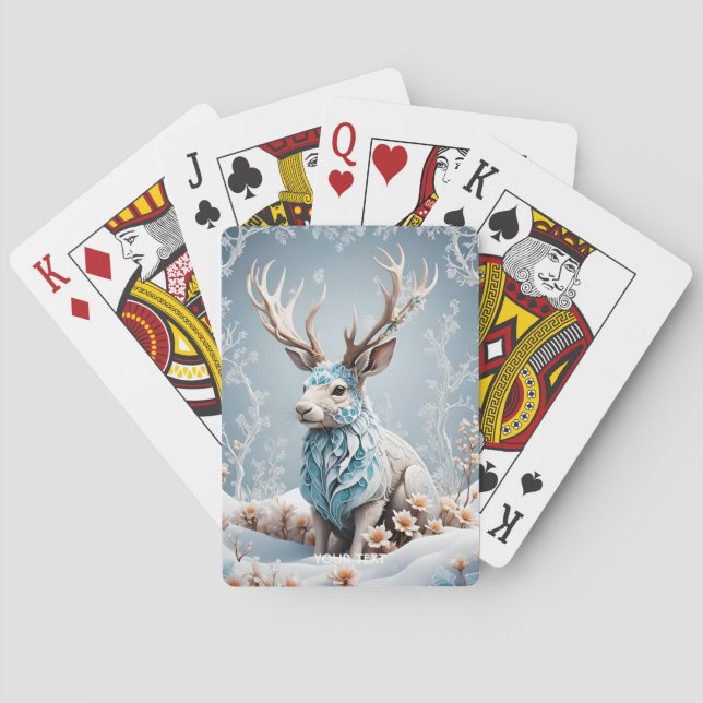 Fantasy Cute Jackalope Winter Ice Playing Cards (Back)
