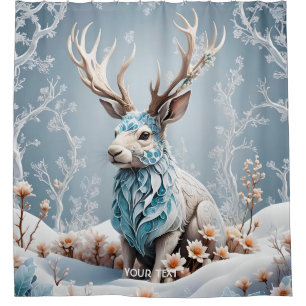 Fantasy Cute Jackalope Winter Ice Shower Curtain